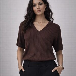 Jacque and Koko Cotton and Linen Blend Chocolate Brown Sweater